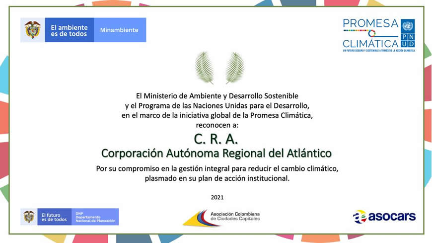 PNUD reconoce el Plan de Acción de la C.R.A 2020-2023 “Atlántico Sostenible y Resiliente” como Promesa Climática en Colombia.
