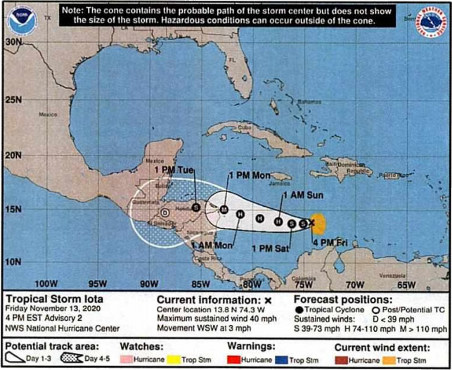 Preparación y alistamiento ante la evolución de la Tormenta Tropical IOTA. 
